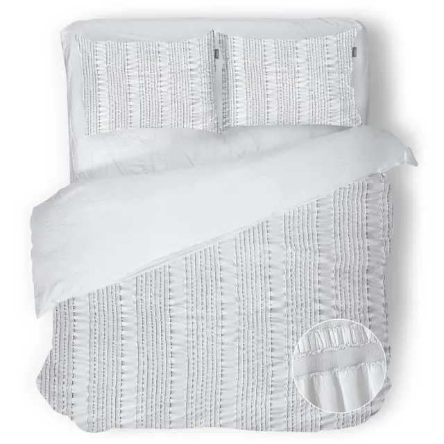 Eleganzzz Dekbedovertrek Pure Stitches - Crystal White - Dekbedovertrek 240x200/220cm - Micropercal - Lits Jumeaux - Dekbedovertrekken - Effen Dekbedovertrek Pure Stitches Crystal White