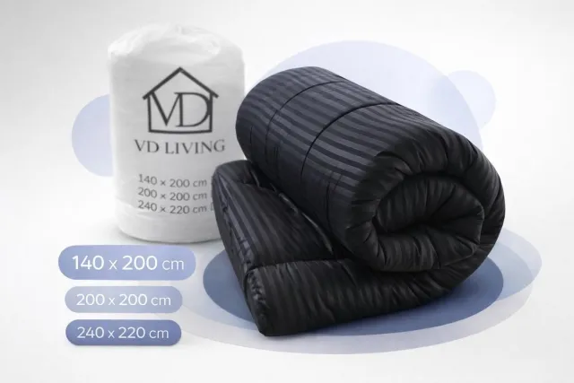 VD Living Dekbed Zonder Overtrek 140x200 cm – Stripe All Year – Black/Anthracite Grey – Hotel Luxury Zwart / Antracietgrijs