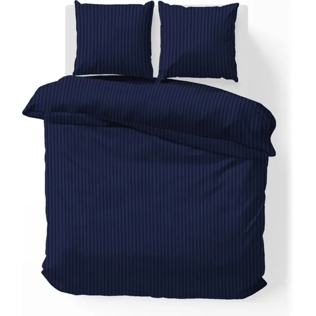 iSleep Dekbedovertrek Satijnstreep - Eenpersoons - 140x200/220 cm - Donker Blauw