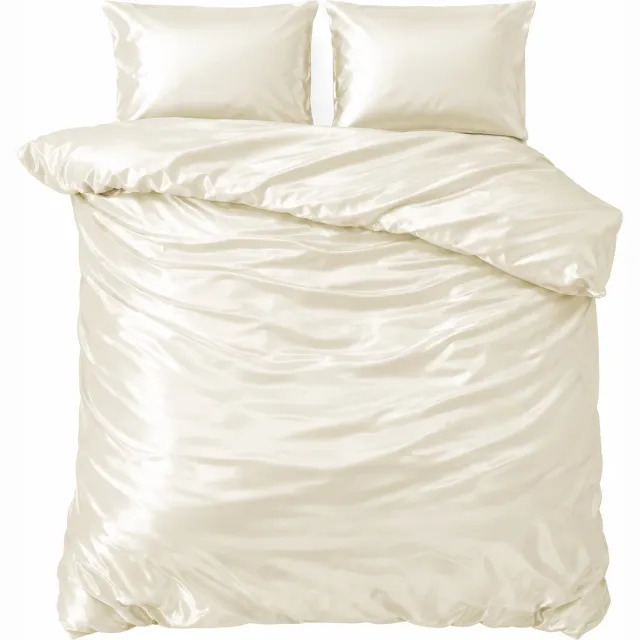 decoware Dekbedovertrek Glans Satijn 240x220 cm - Off White - Met Kussenslopen - Lits-jumeaux - Hotelervaring Creme