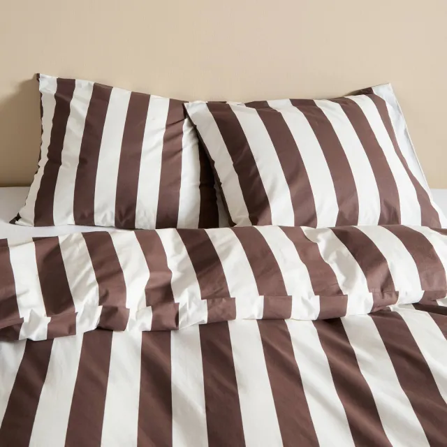 NOUS Living katoenen gestreepte 2-persoons dekbedovertrek 200x220 cm - donkerbruin/offwhite, foto 2