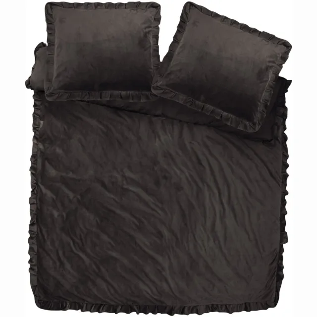 Y-not® Sleeptime dekbedovertrek Velvet Ruffles Zwart 140 x 220 cm Taupe - Zwart