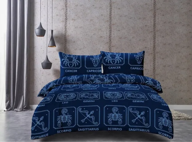 cotton world Dekbedovertrek 2 delig Katoensatijn Blauw met Horoscoop