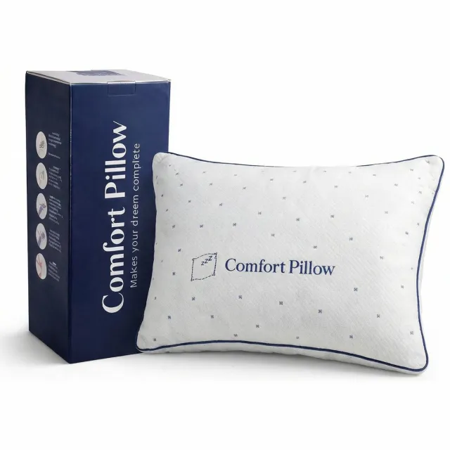 Comfort Pillow Premium Ergonomisch Hoofdkussen – 100% Natuurlatex – Verstelbare hoogte – Koele & Warme Kant – Optimale Nekondersteuning – Ademend & Antiallergisch – Voor Rug, Zij- en Buikslapers – Duurzaam gemaakt in Nederland & België wit met blauw.