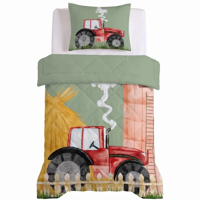 Sleeptime Kids Tractor 2 in 1 Wasbaar Dekbed zonder Overtrek - Eenpersoons 140x200 cm - Inclusief 1 Kussensloop 60x70 cm - Microvezel - Groen Tractor Groen