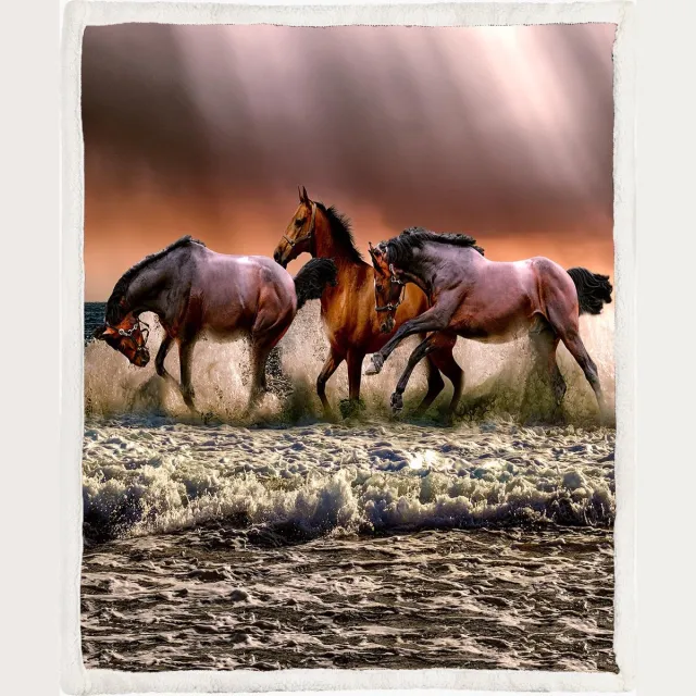 The Coloured House Paarden Fleece Deken 150*200cm Running Dark Horses Multicolor