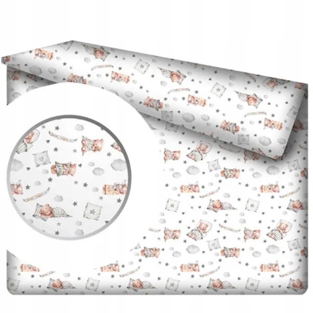 Designpremium Katoenen Lakens 160x200 cm - Slapende Beertjes - Zonder Elastiek Wit