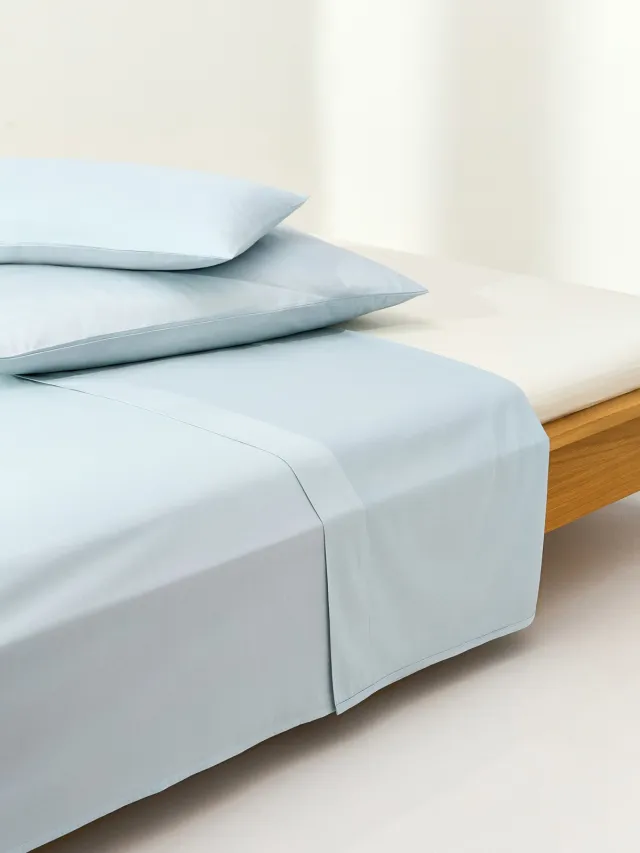Westwing Collection Katoensatijnen laken Comfort Lichtblauw
