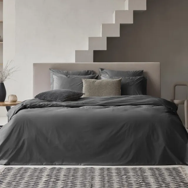 Dreamers Den Dekbedovertrek - Egyptisch Katoen - effen - Donker Grijs - Lits-jumeaux XL - 260x200/220 cm + 2 kussenslopen - Dreamers Den