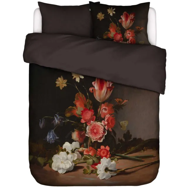 Essenza katoen satijnen dekbedovertrek blooming story Dark brown