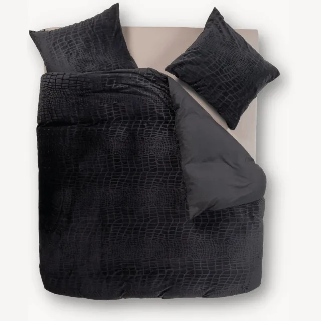 Y-NOT - Dekbedovertrek met kussenslopen - Velvet Snake Skin Jet Black, foto 2