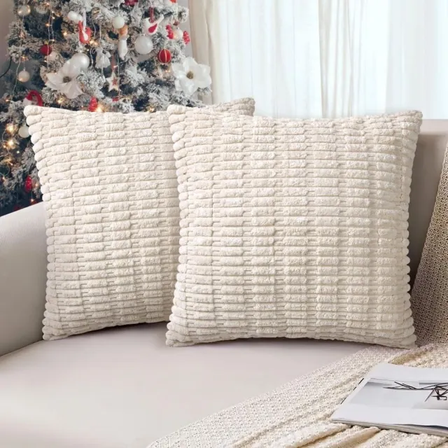 Famanu Set van 2 kussenslopen, corduroy kussenhoezen, 40 x 40 cm, kerstdecoratie, moderne boho-decoratie, zachte sierkussenhoezen, kussens voor bank, stoel, slaapkamer, beige-B