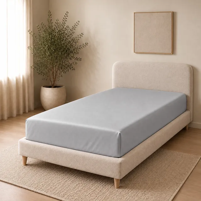 AMSTELINEN Hoeslaken - 90 x 200 + 35 cm - 100% Biologisch Katoen 300 TC Satijn - Pebble Grey – Extra Langvezelig Katoen (1)
