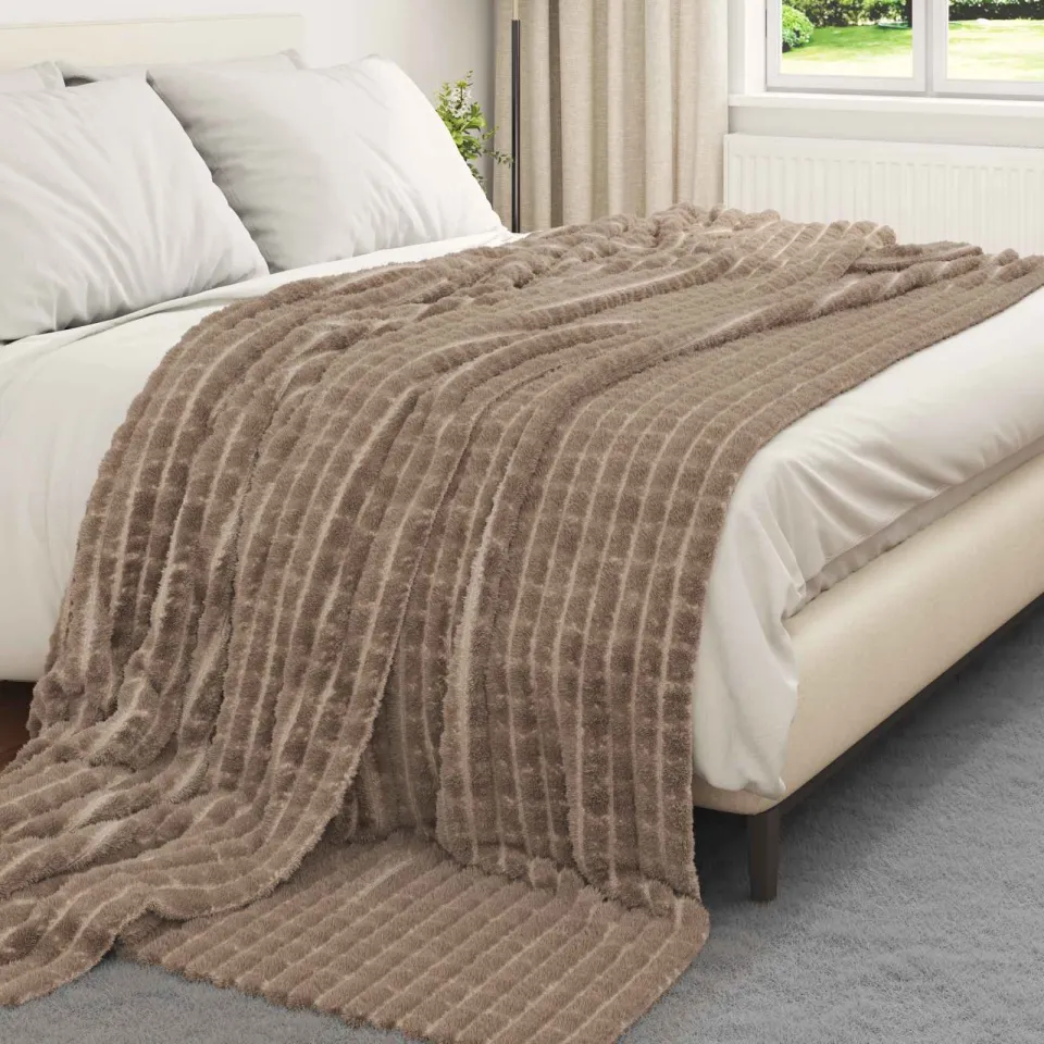 vidaXL Gooi Deken Kameel 240 x 220 cm 1,37 kg Fleece bruin, foto 3