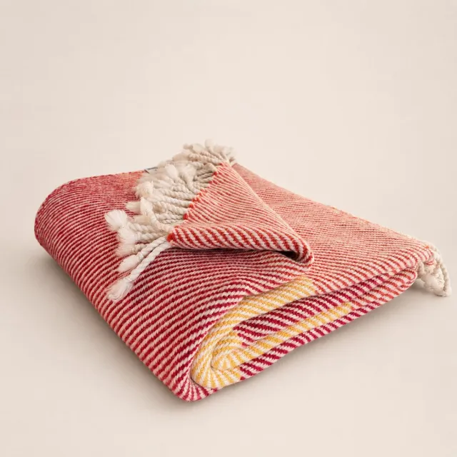 NaturaBed 100% Fijne Merinowol Deken 150 x 200 cm - Rood, Baksteen, Geel en Wit - NaturaBed
