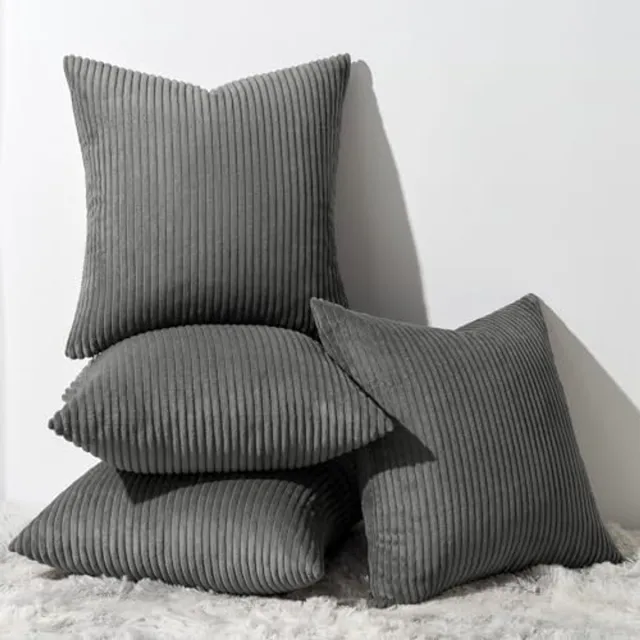 Ibenzoa Kussenslopen Set van 4 Stuks in Corduroy Fluweel voor Diverse Ruimtes donkergrijs