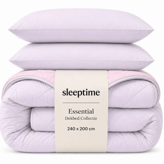 Sleeptime 2 in 1 Wasbaar Dekbed zonder Overtrek - Lits Jumeaux 240x200 cm - Inclusief 2 Kussenslopen 60x70 cm - Lila/Roze