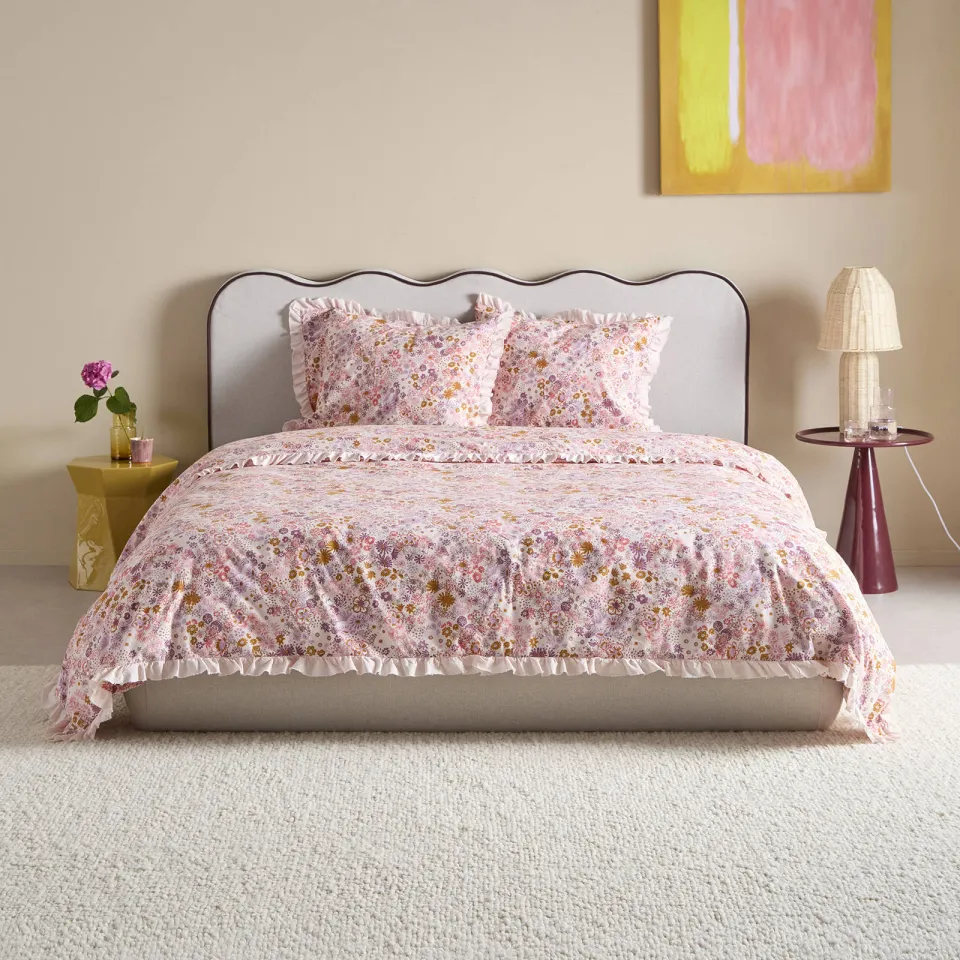 NOUS Living katoenen gebloemd 2-persoons dekbedovertrek 200x220 cm - roze, foto 4