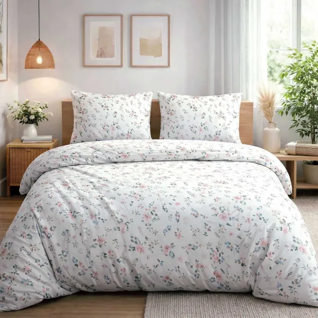 Darymex Satynlove Dekbedovertrek 180x200 cm - Wit - Subtiele Pastelbloemen & Botanisch Motief - 100% Katoen-Satijn (120 g/m²) - Tweepersoons - Met Ritssluiting - OEKO-TEX® - Met 2 Kussenslopen 70x80 cm Wit | Multi