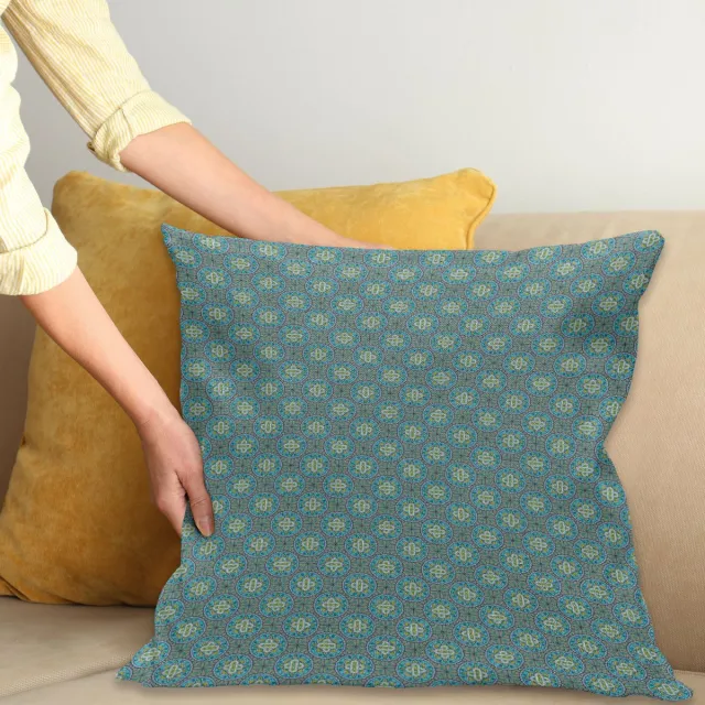 ABAKUHAUS Aziatische Kussenhoes 40x40 cm – Tweezijdig bedrukt Geel, Groen, Turkse Blauw, Wit