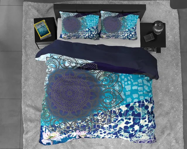 Dreamhouse Satijn Imara - Dekbedovertrekset - Tweepersoons - 200x200/220 + 2 kussenslopen 60x70 - Blauw Multikleur