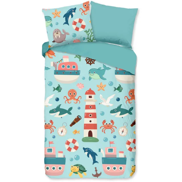 Pure dekbedovertrek zeedieren - 1 persoons 140x200/220 cm - Aqua - Microvezel