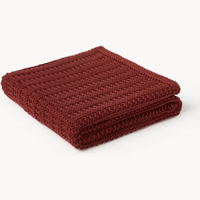 Westwing Collection Katoenen plaid Savio Wijnrood