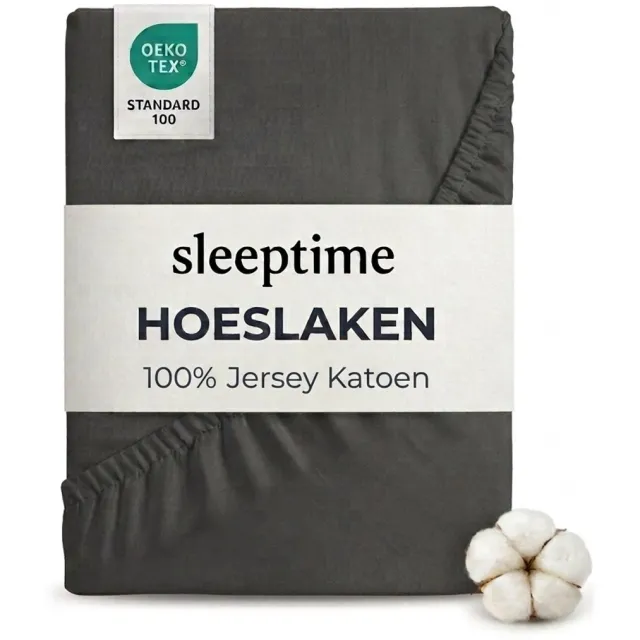 Sleeptime Jersey Stretch Hoeslaken - 100% Katoen - 80/90/100x220 - Antraciet
