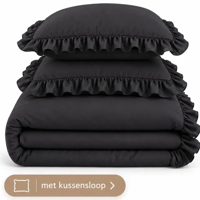 decoware Lazy Dekbed Ruffles – Dekbed Zonder Overtrek – 200x200 cm – Inclusief 2 Kussenslopen 60x70 cm – Microvezel – Warmteklasse 3 Antraciet