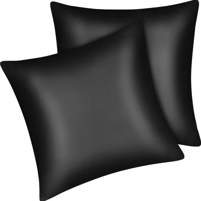 CLORD Satijnen Kussenhoezen - Premium Kussenhoes - Haar- en Huidverzorging - Zijden Afwerking met Rits - Zwart - 80 x 80 cm