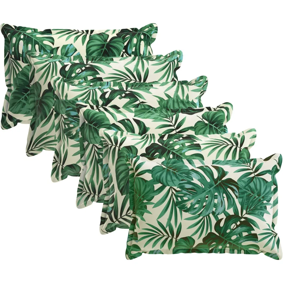 vidaXL Kussensloop 6 st HOUTEN Bladpatroon 50 x 75 cm Polyester groen, foto 3