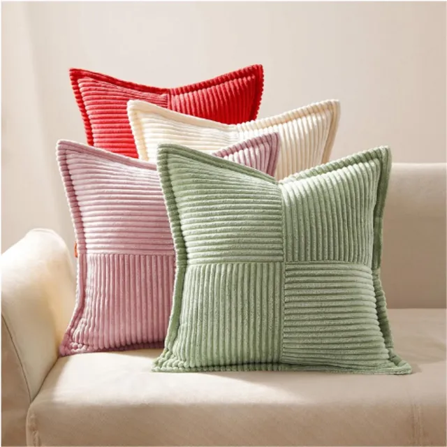 Thuys Set van 2 Kussenslopen – 45 x 45 cm – Roze Corduroy Kussenovertrekken – Decoratieve Sierkussens Voor Bank