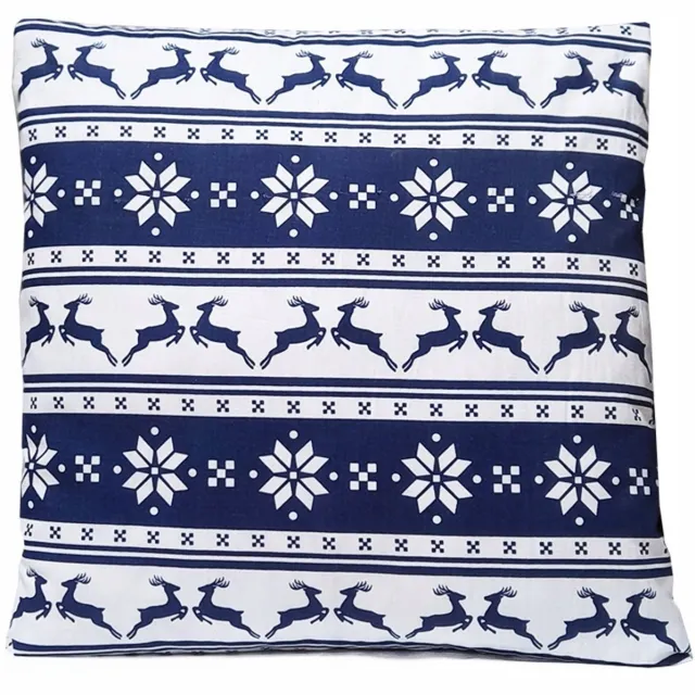 FPH Świat Natalii Dekoratieve Kussenhoes Katoen 40x40cm - Kerst Rendieren Blauw
