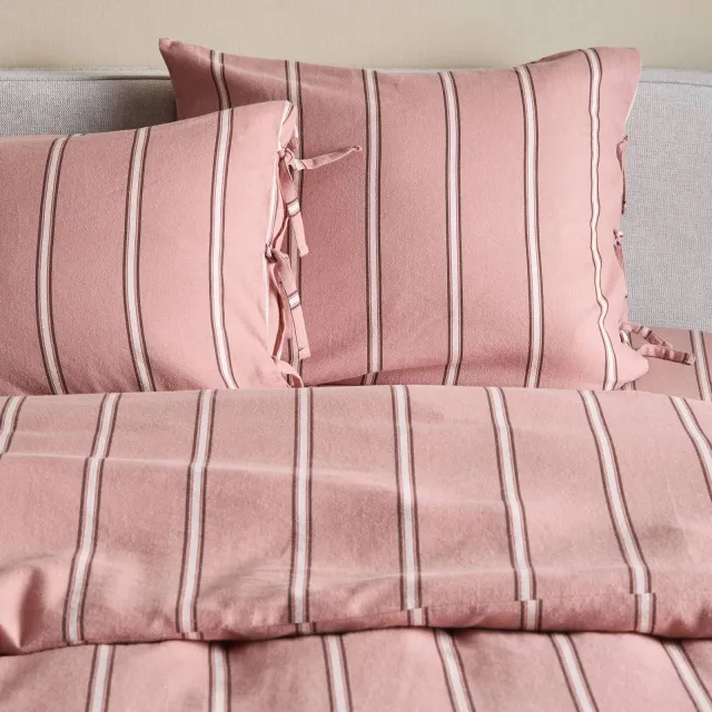 NOUS Living flanellen gestreepte 2-persoons dekbedovertrek 200x220 cm - roze, foto 2