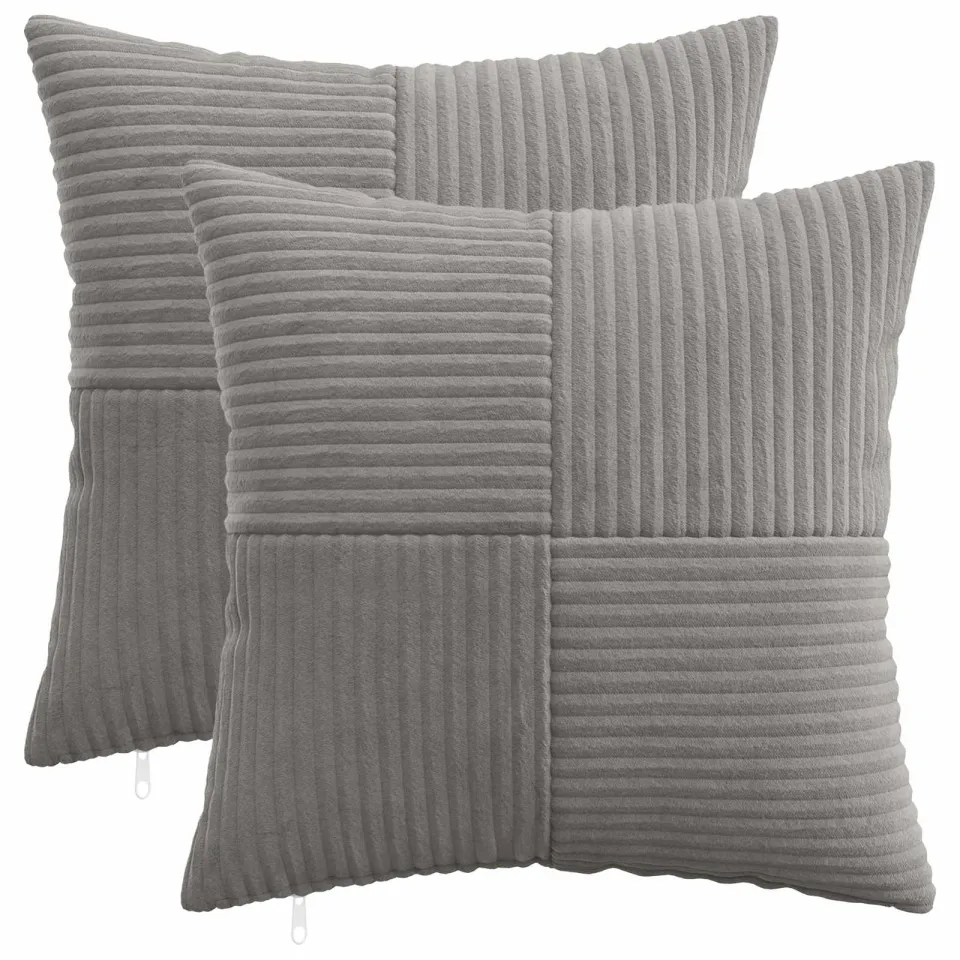 vidaXL Kussensloop 2 st ALMELO Lichtgrijs 30 x 30 cm corduroy, foto 3