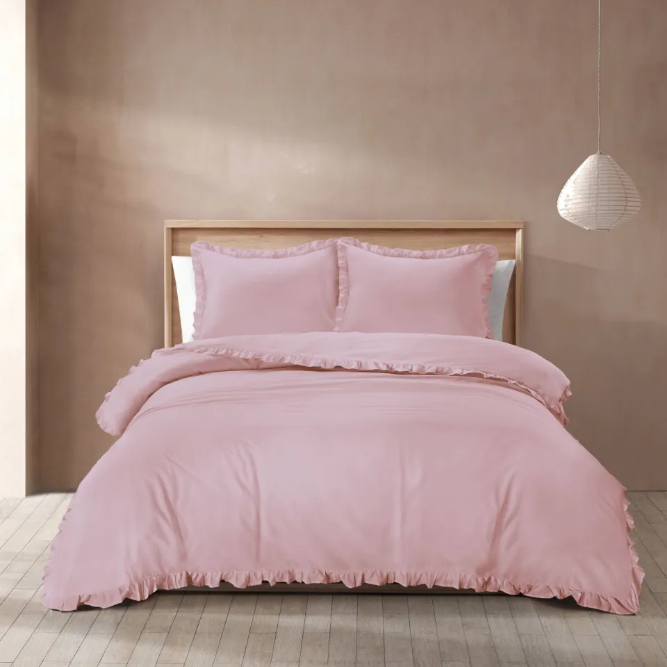 NOUS Living katoenen ruffle dekbedovertrek 2-persoons (200x220 cm) roze, foto 4