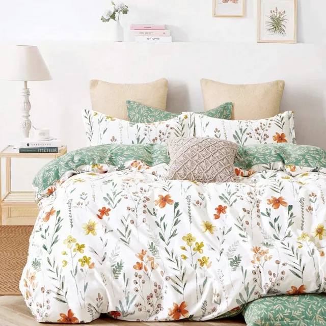 Ibenzoa Optimale Beddengoedset: 155 x 220 cm, Groen-Wit Bloempatroon, Omkeerbaar