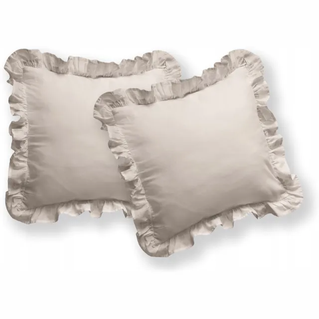 Pure Collection Beige Katoenen Kussensloop 40x40cm met Ruche - Zacht & Stijlvol