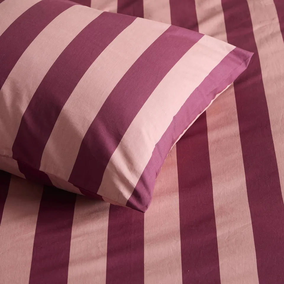 NOUS Living katoenen gestreept 2-persoons dekbedovertrek 200x220 cm - donkerrood/roze