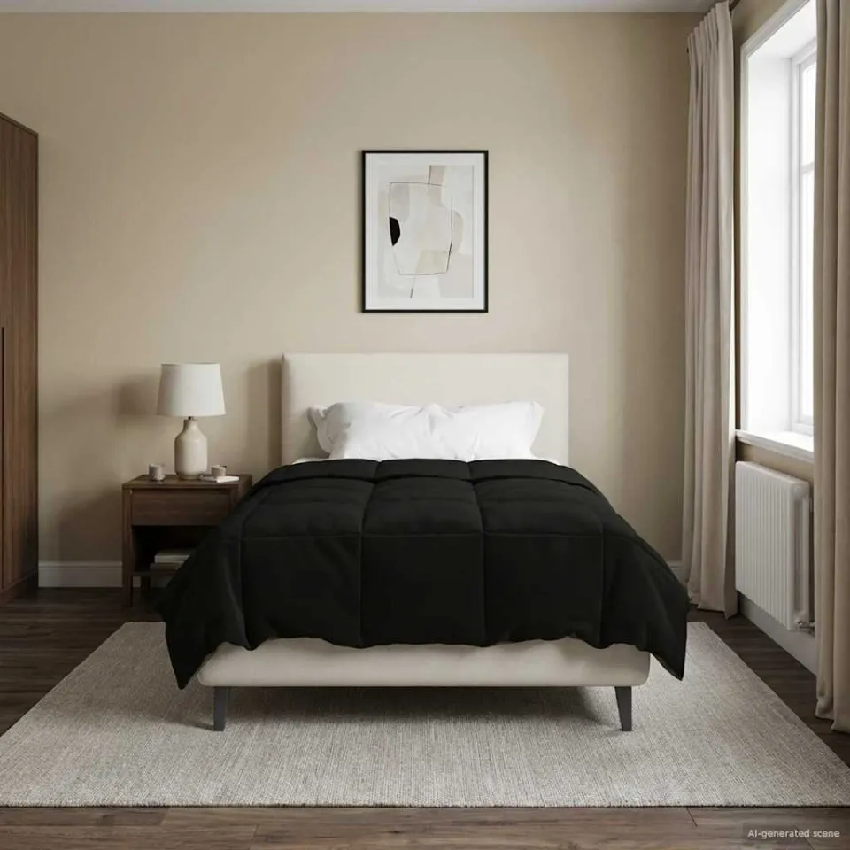 vidaXL Vol jaar dekbed 140 x 220 cm Microfiber (100% polyester) Zwart, foto 4