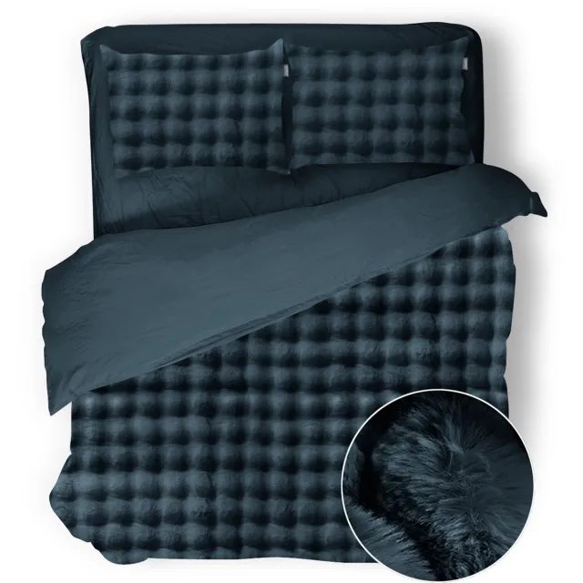 Eleganzzz Dekbedovertrek Shiny Bubble Pom Pom Flanel Fleece - Steel Blue - Dekbedovertrek 240x200/220cm - 100% flanel fleece - Lits Jumeaux dekbedovertrekken - 240x220cm - Teddy Dekbedovertrek - Fluffy Dekbedovertrek - Effen Dekbedovertrek