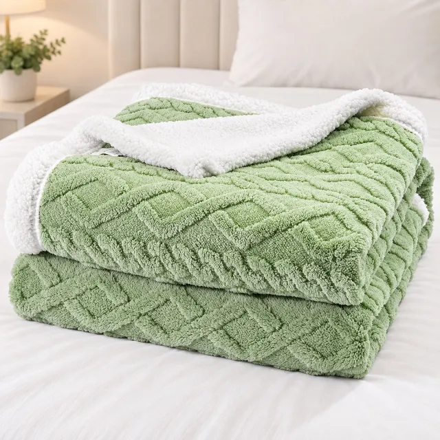YONO Fleecedeken 150x200 cm - Zachte Sherpa Plaid - Warme Woondeken - Dubbelzijdige Fleece Deken - Bankdeken - Groen
