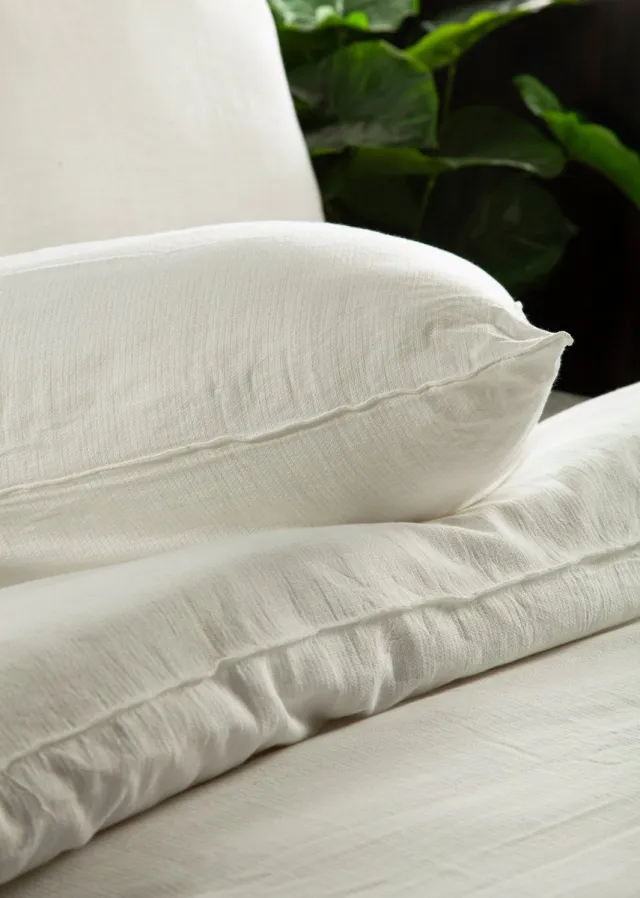 Cm Yellow Dekbedovertrek JOELLE - Effen Bedlinnen - 140x220 - Off-White - Dekbedhoes van 100% Katoen