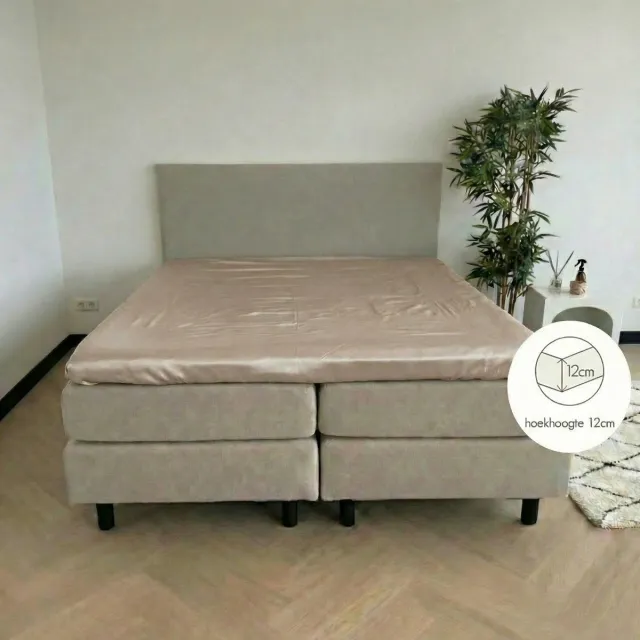 kayori Saya Topper Hoeslaken Katoensatijn - 90x200cm - Matrasdikte 12cm - Luxe & Zacht- Beige - 90x200 - Eenpersoons- Beige