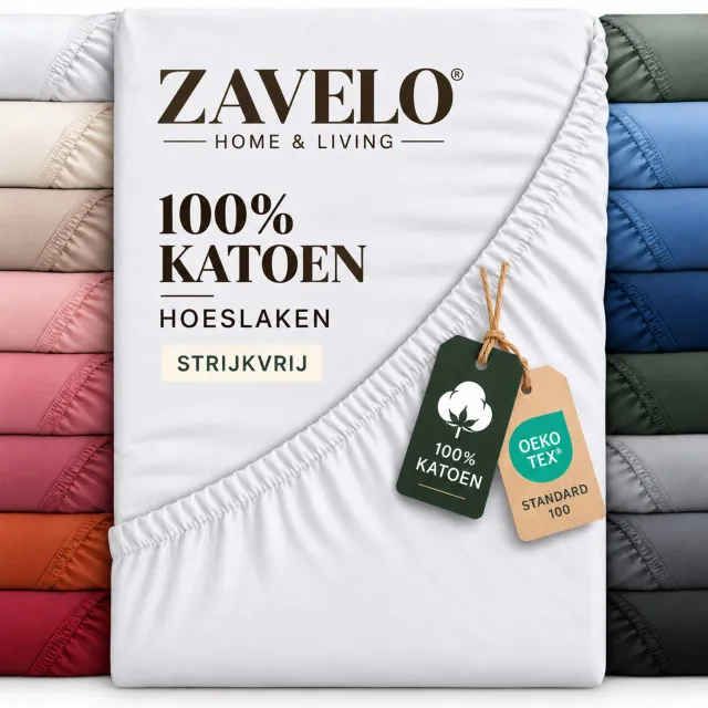 Zavelo Hoeslaken Katoen Strijkvrij Wit - Lits-jumeaux (160x210 cm) - Hoogwaardige Kwaliteit - Rondom Elastisch - Perfecte Pasvorm