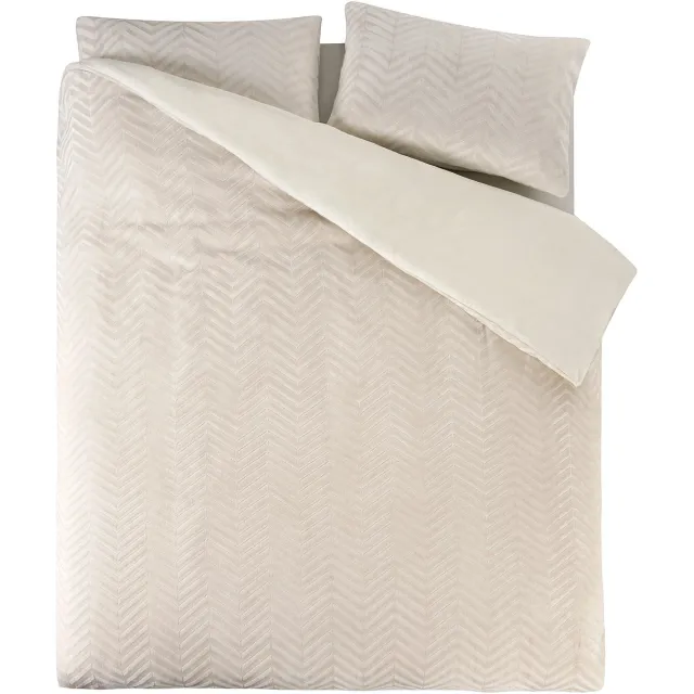 Sleeptime Teddy Chevron Dekbedovertrek - Eenpersoons - 200X200/220 + 2 x kussenslopen 60x70 - Creme
