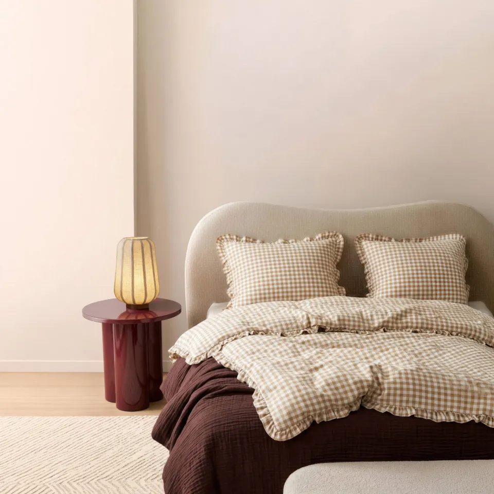 NOUS Living katoenen geruite ruffle 2-persoons dekbedovertrek 200x220 cm - beige, foto 4