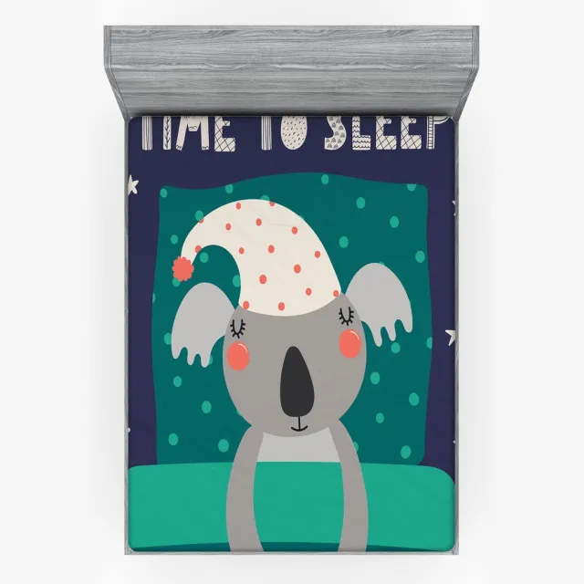 ABAKUHAUS Hoeslaken voor de kleuterschool, Slapende pluizige koala, Zachte decoratieve stof met elastische band, 160 x 200 cm, Meerkleurig