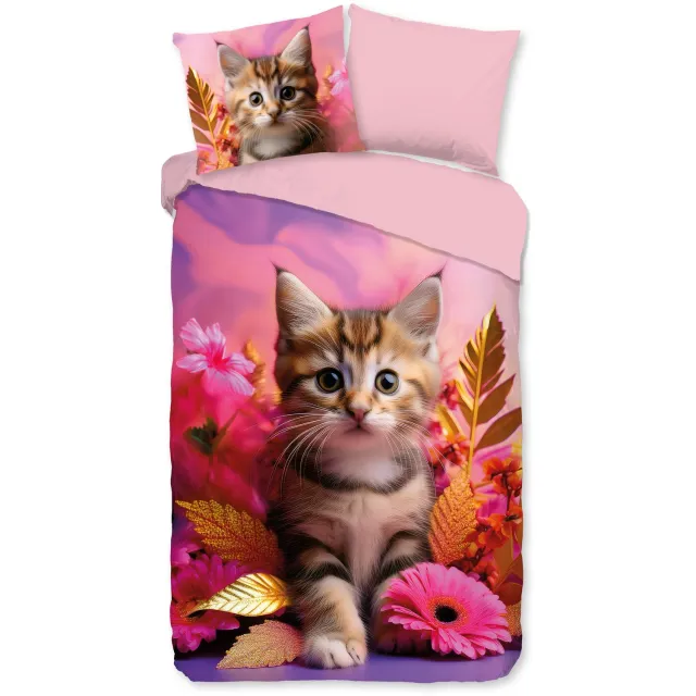 Good Morning dekbedovertrek kitten poes - Roze - 100% Katoen renforce Pink
