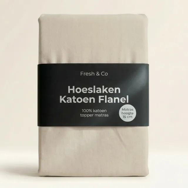 Dekbed-Discounter Fresh and Co Topper Hoeslaken 180 x 210/220 cm - Katoen Flanel - Geschikt voor toppers tot 15 cm hoog - Wasbaar op 30 graden - Strijkvrij - Creme